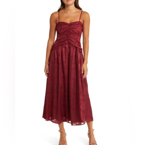 Lost +Wander EUC Celestial Glow Metallic Stripe Cocktail Dress in Maroon Size M - Picture 3 of 11